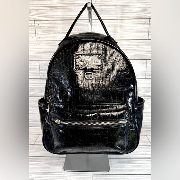 065- Juicy Couture Black Patten Leather Small Backpack - Picture 1 of 11